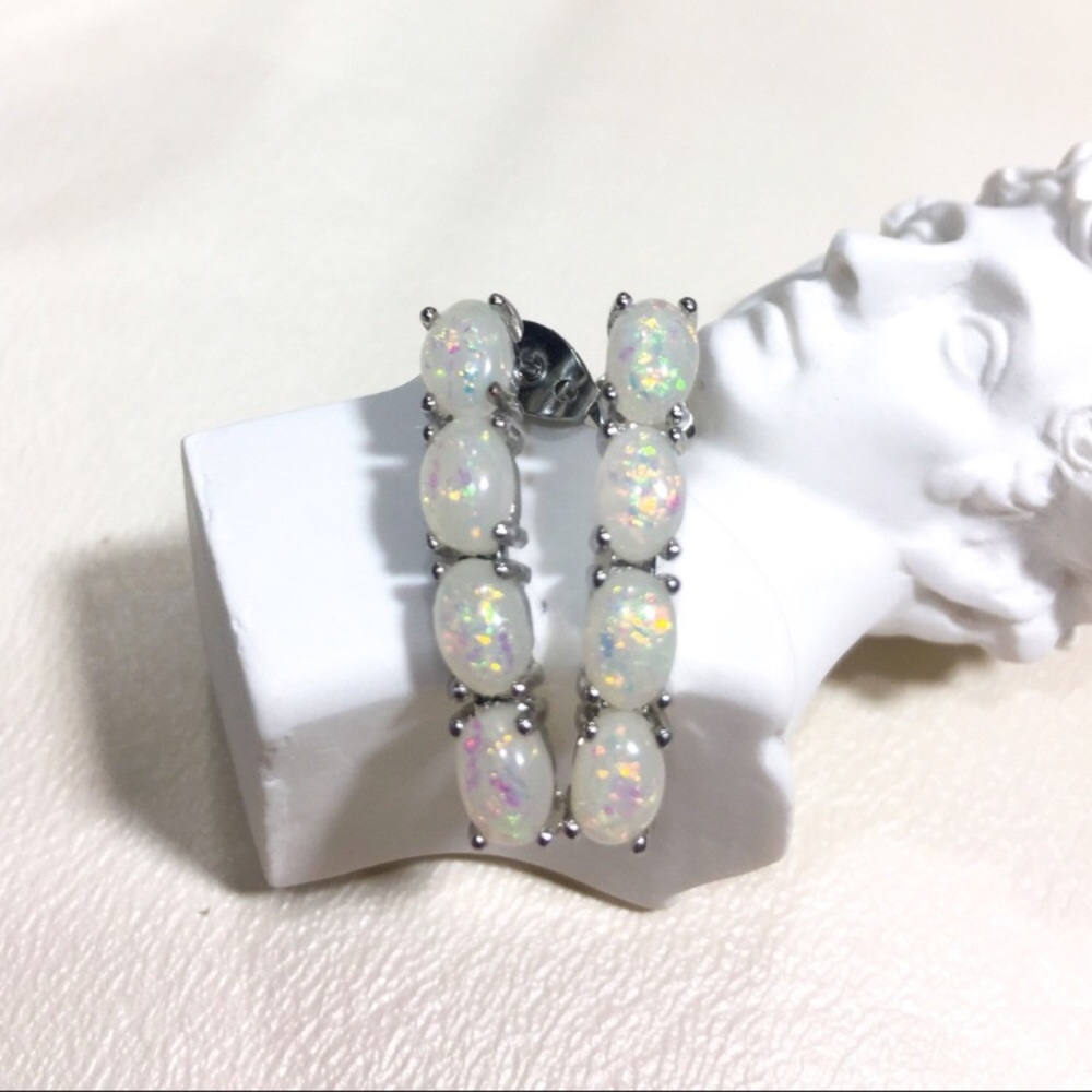 Opal Silver Drop Post Earrings NWOT